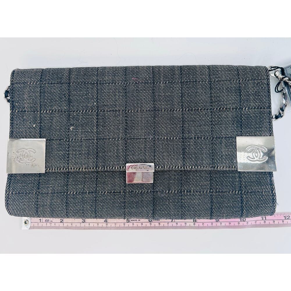 Chanel Vintage Denim Grey Chocolate Bar Flap Shoulder Bag SHW Series 7 Gray CoA - Picture 8 of 10